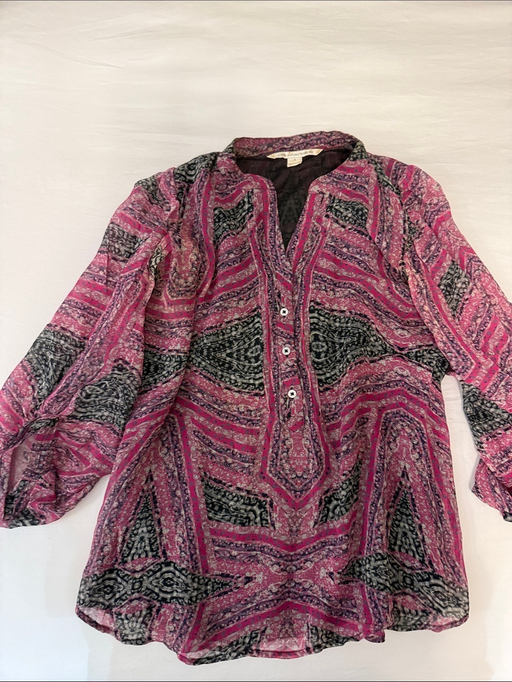 Diane Von Furstenberg Pink and Black Printed Long-Sleeve Tunic
